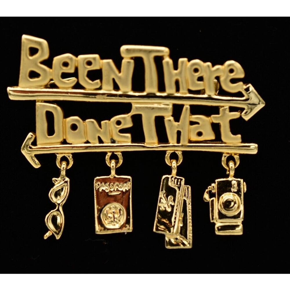 Danecraft Vintage Been There Done That Pin Brooch Travel Gold NOS 1980s BinA5